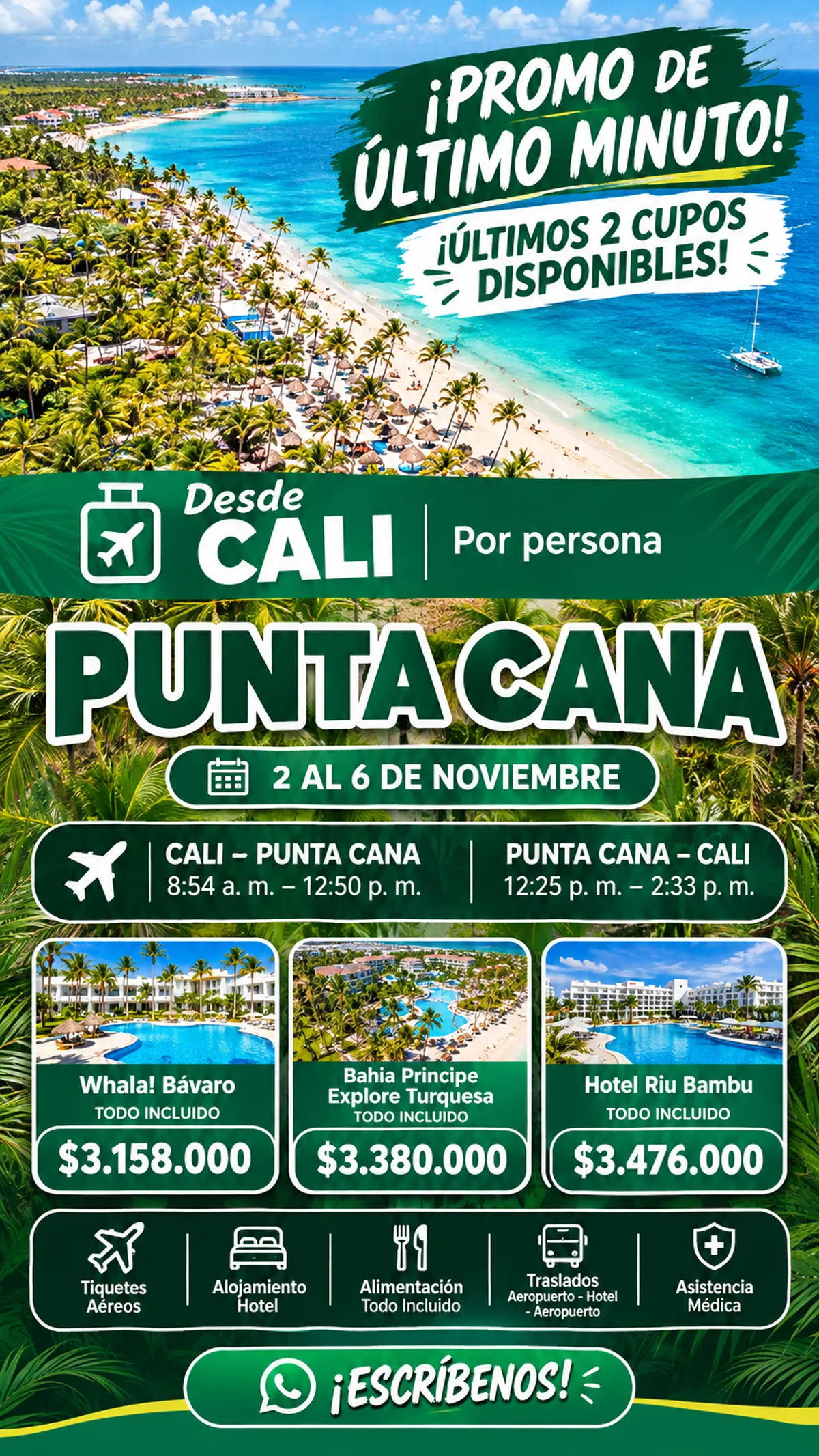 Playa de Punta Cana con palmeras y mar turquesa